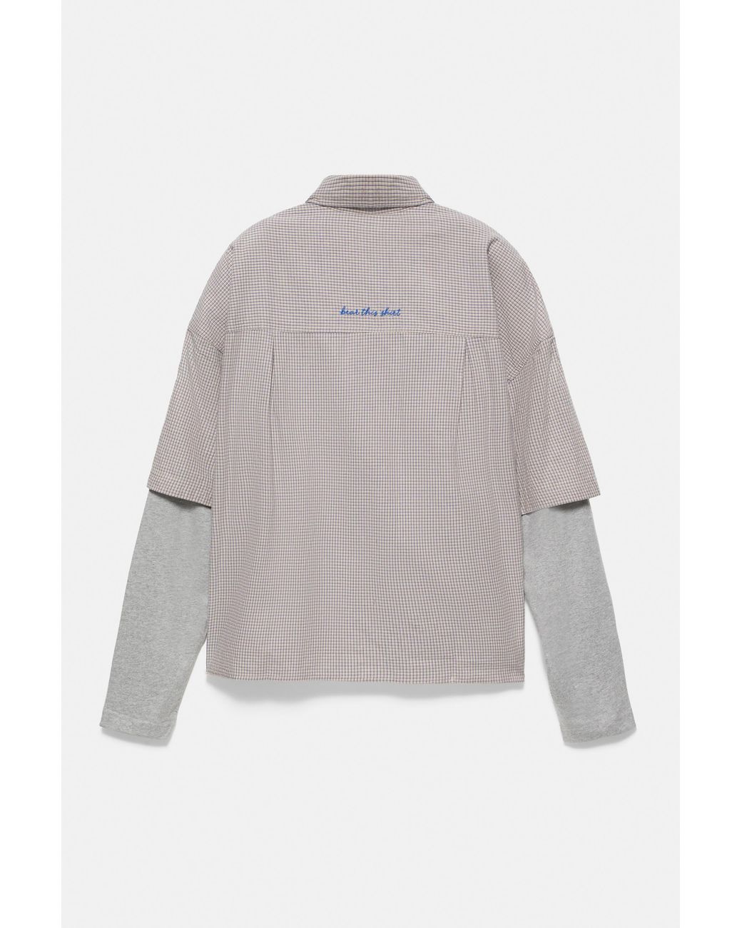 Pull&Bear Gray Double Sleeve Check Shirt for men