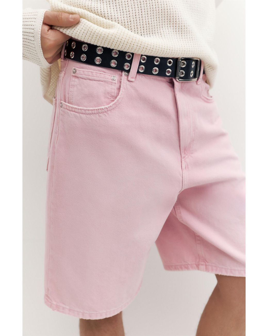Pull&Bear Gray Baggy Denim Bermuda Shorts for men