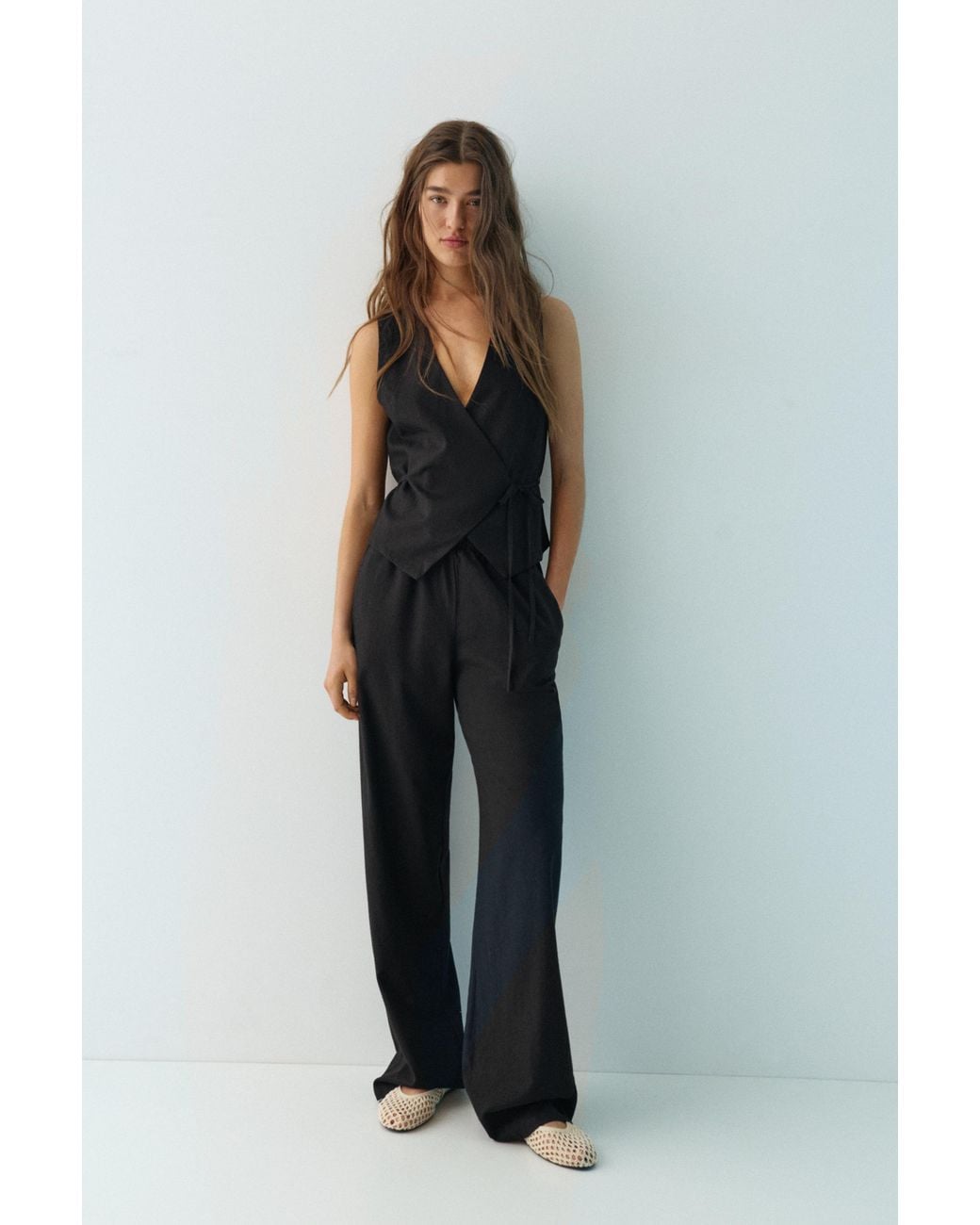 Pull&Bear Green Rustic Linen-Blend Waistcoat