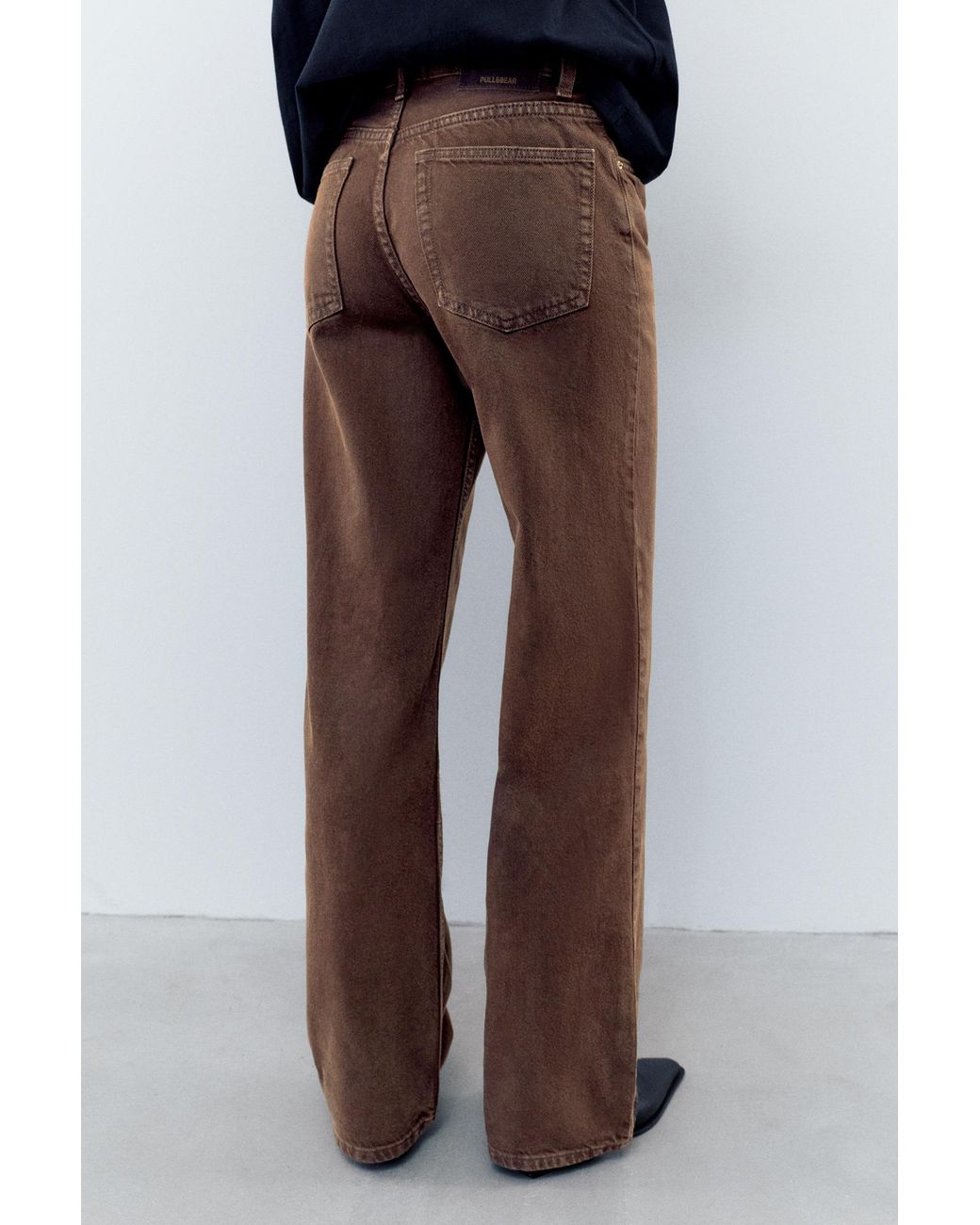 Pull&Bear Brown High-Waist Wide Straight-Leg Jeans