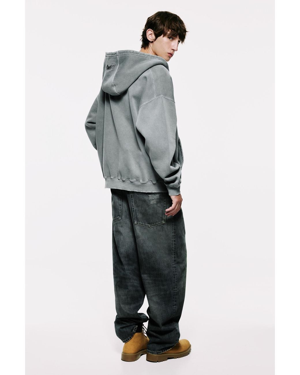 Pull&Bear Gray Stwd Hood Zip-Up Sweatshirt for men