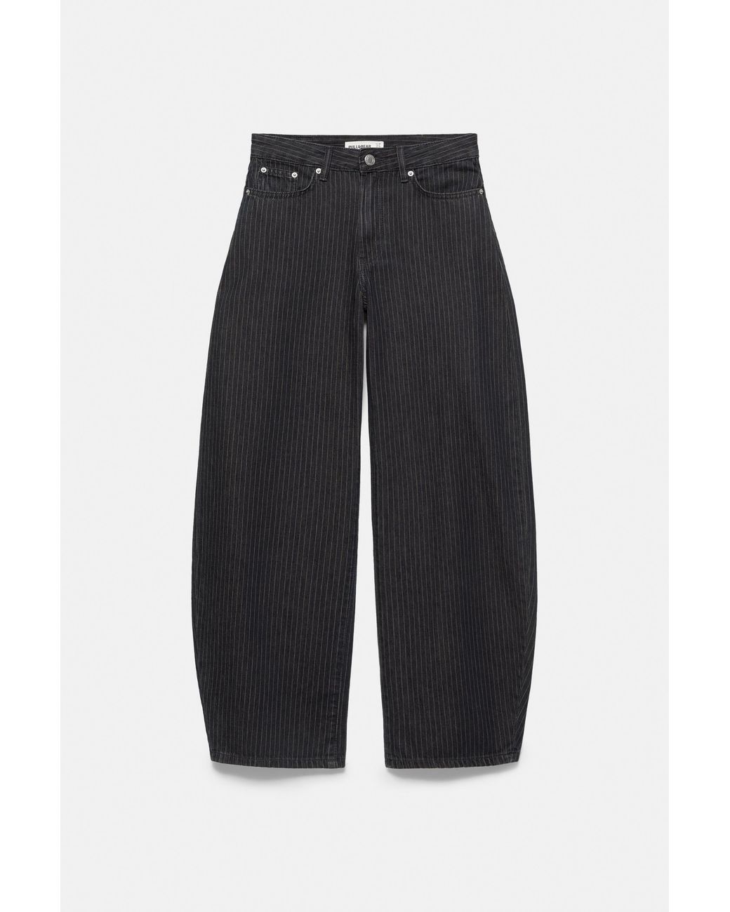 Pull&Bear Blue Striped Mid-Waist Barrel Jeans