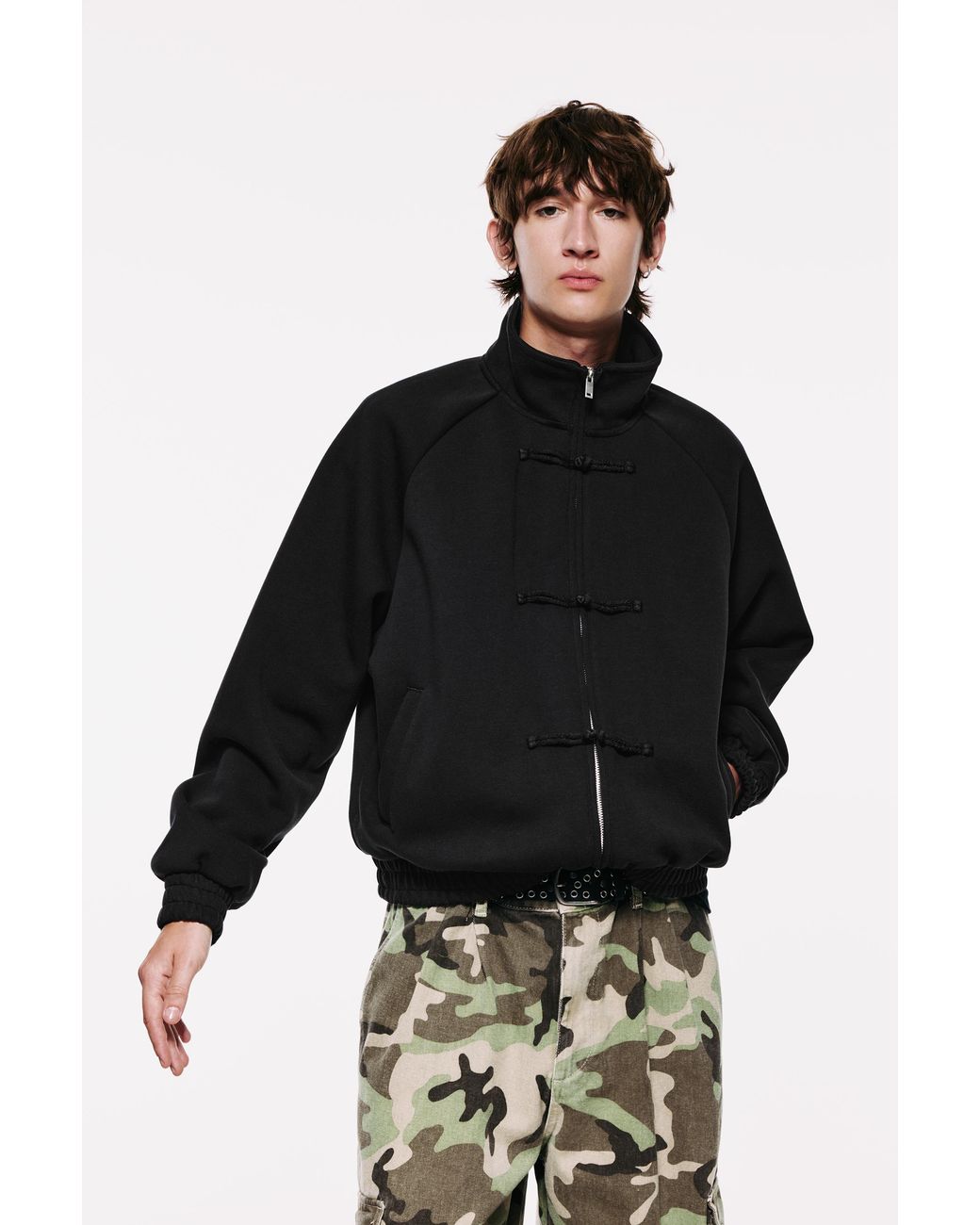Pull&Bear Black Zip-Up Sweatshirt With Fireman Clasp for men