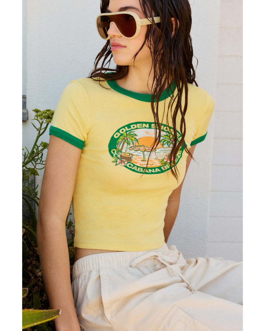 Pull&Bear Yellow Copacabana Graphic T-Shirt