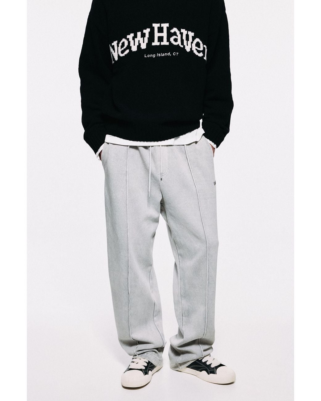 Pull&Bear Black Washed-Effect Jogger Trousers for men