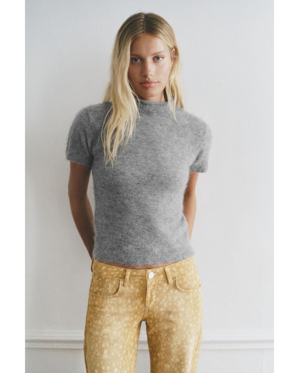Pull&Bear Gray Short Sleeve Perkins-Neck Jumper