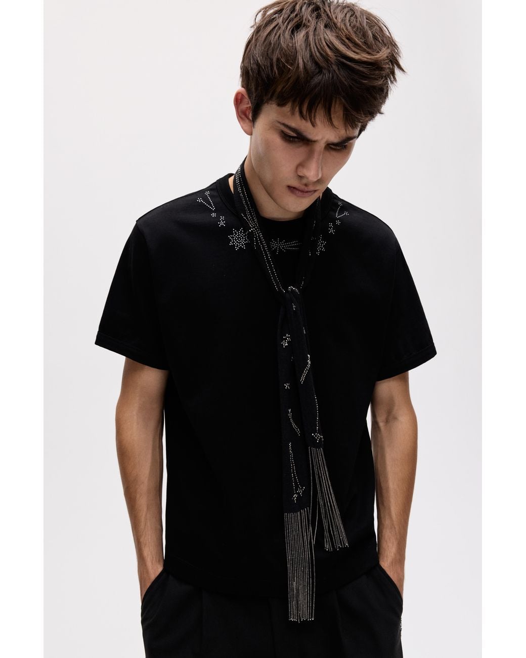 Pull&Bear Black Oscar Ouyang Stud T-Shirt for men