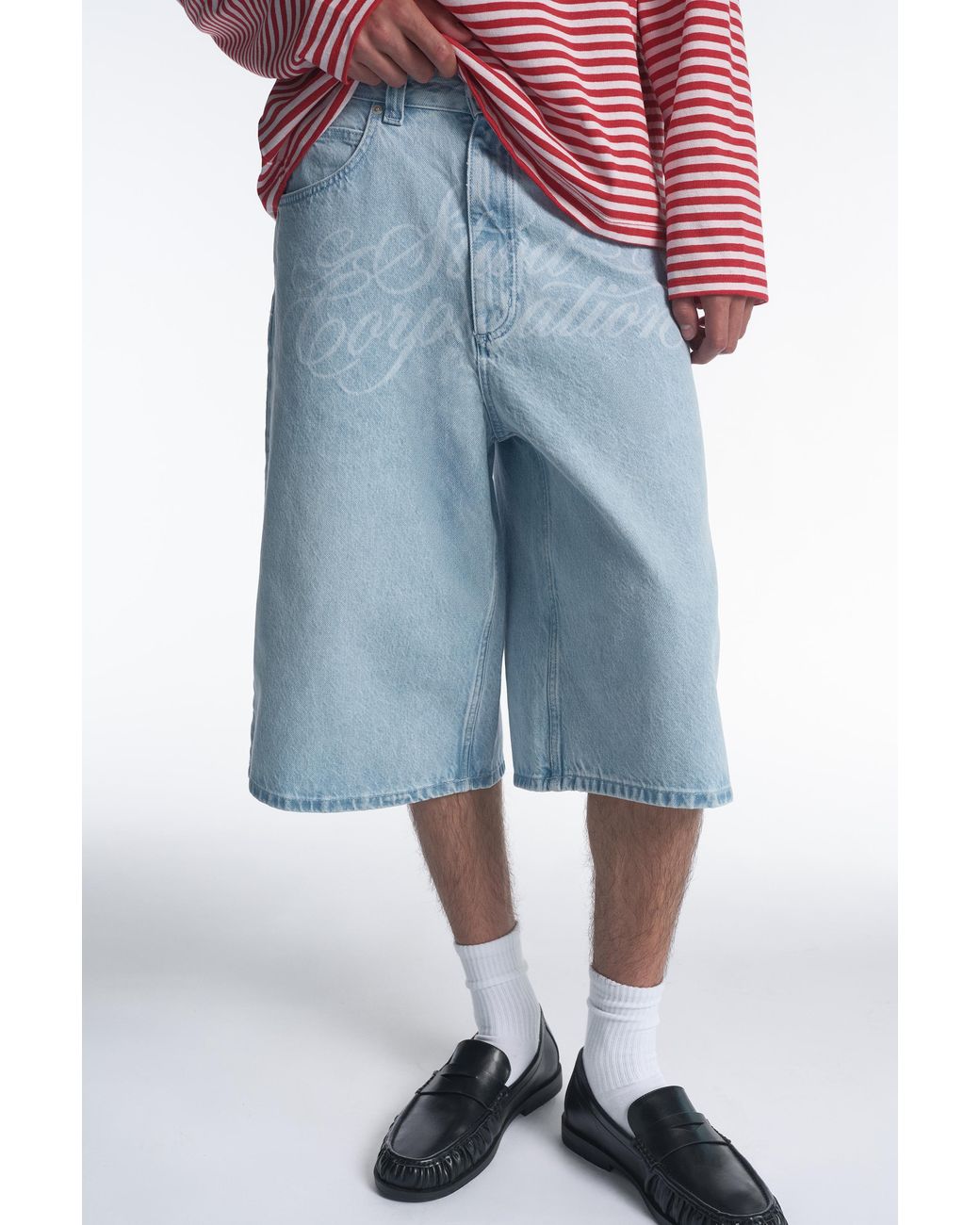 Pull&Bear Blue Stwd Corporation Graphic Jorts for men