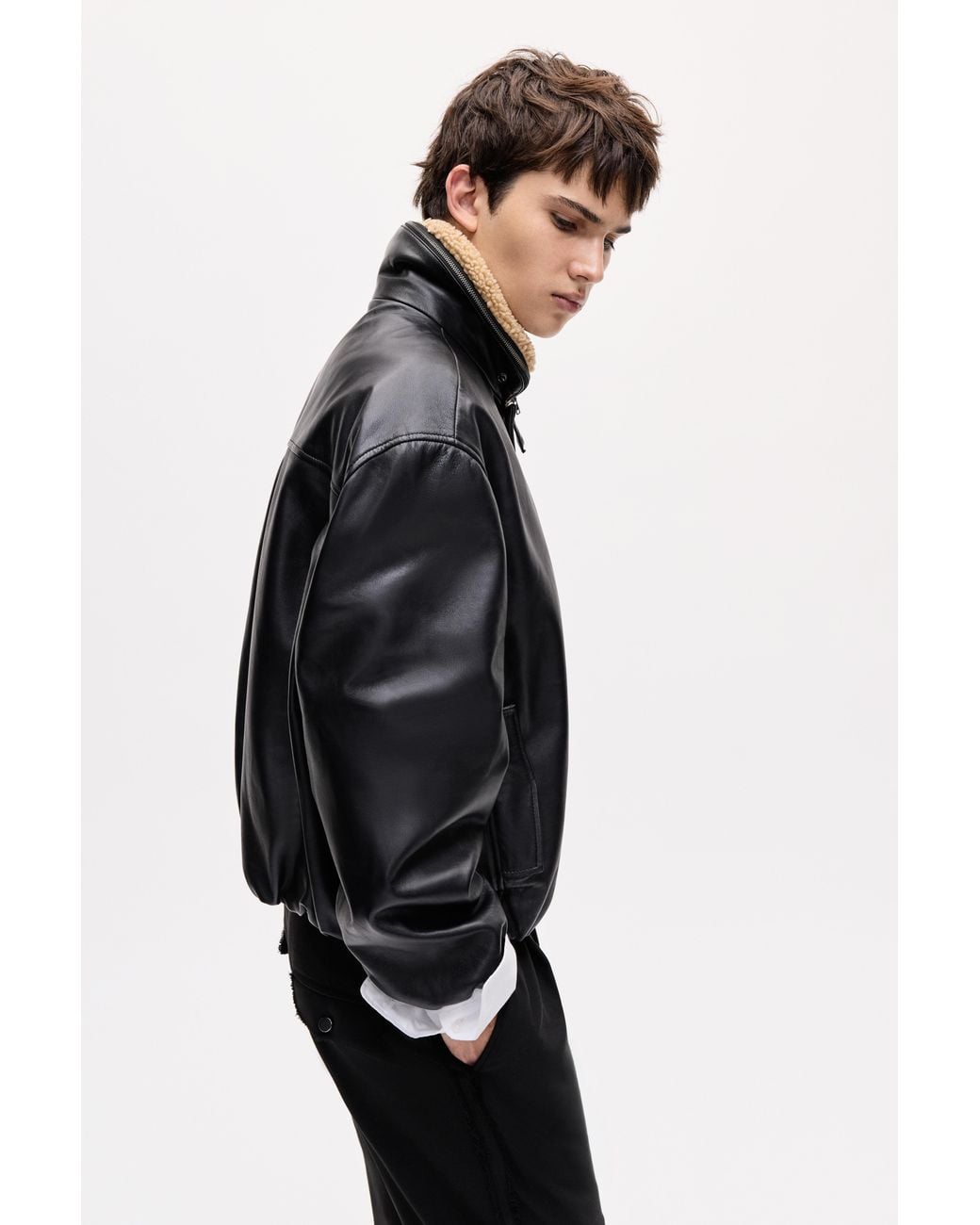Pull&Bear Black Oscar Ouyang 100% Sheepskin Jacket for men