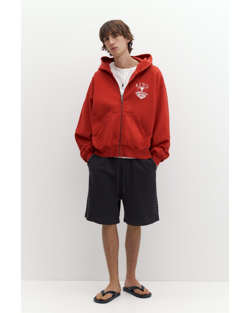 Pull&Bear Red Studded Bermuda Sweat Shorts for men