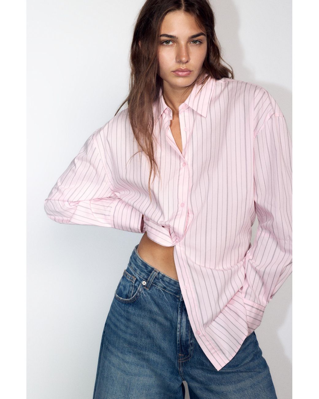 Pull&Bear Green Striped Shirt With Back Buttons