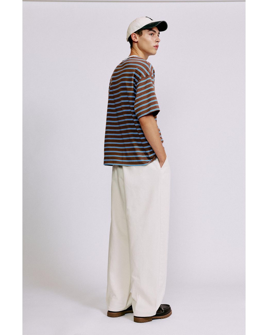 Pull&Bear Gray Striped T-Shirt With Text for men