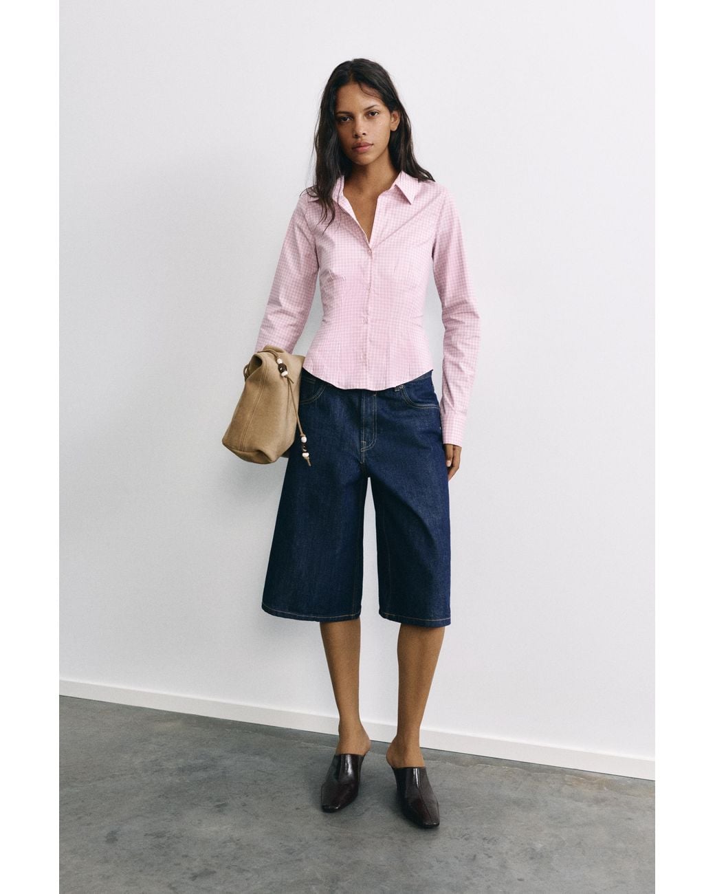 Pull&Bear Pink Fitted Wide-Cuff Shirt
