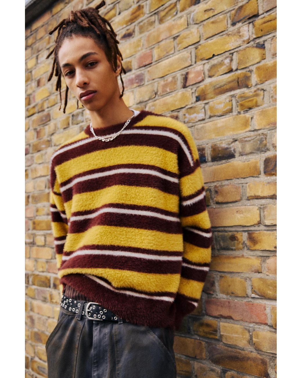 Pull&Bear Natural Striped Knit Jumper for men