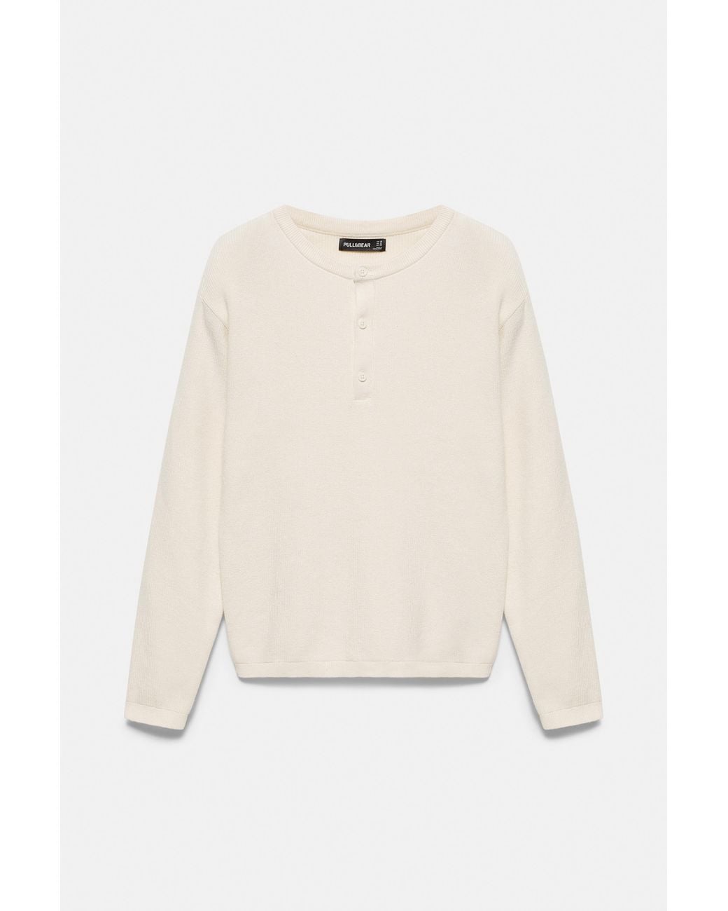 Pull&Bear Natural Henley Collar Jumper for men