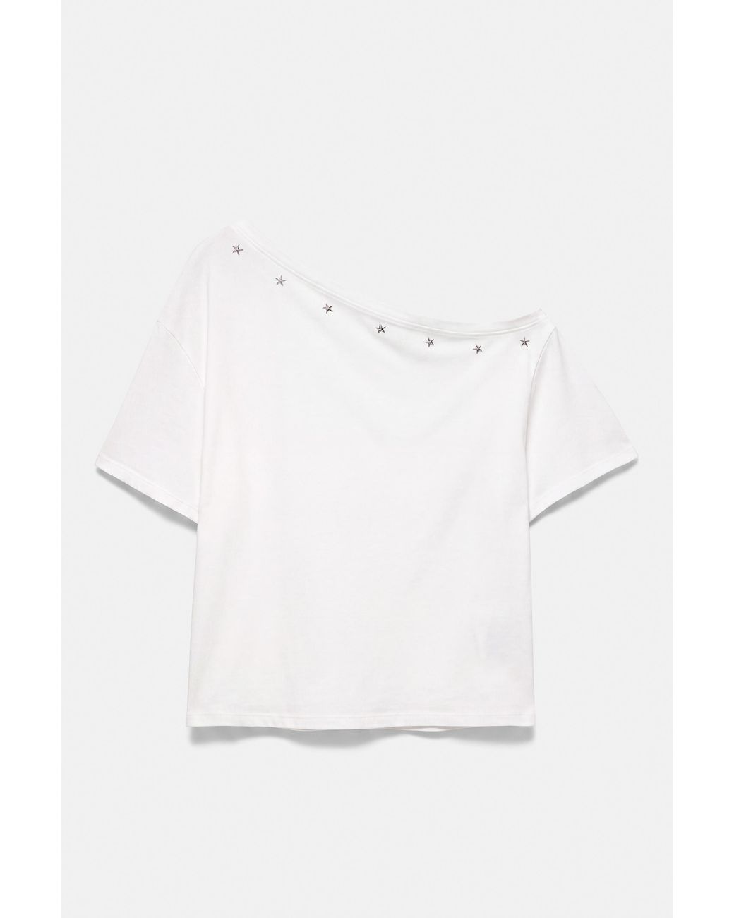 Pull&Bear White Asymmetric Star T-Shirt