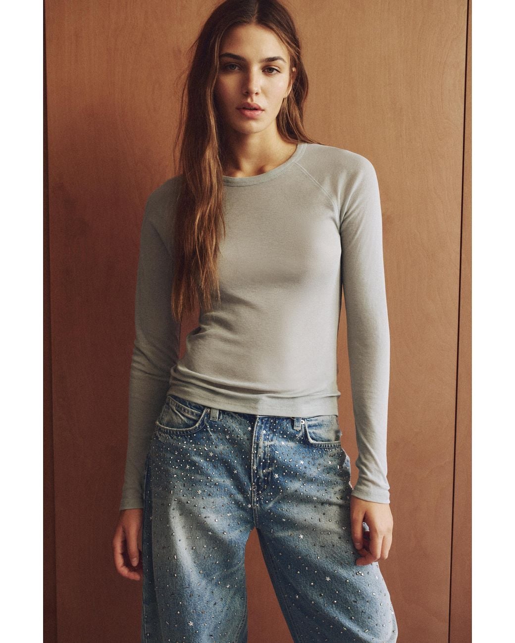 Pull&Bear Blue Fitted Semi-Sheer T-Shirt