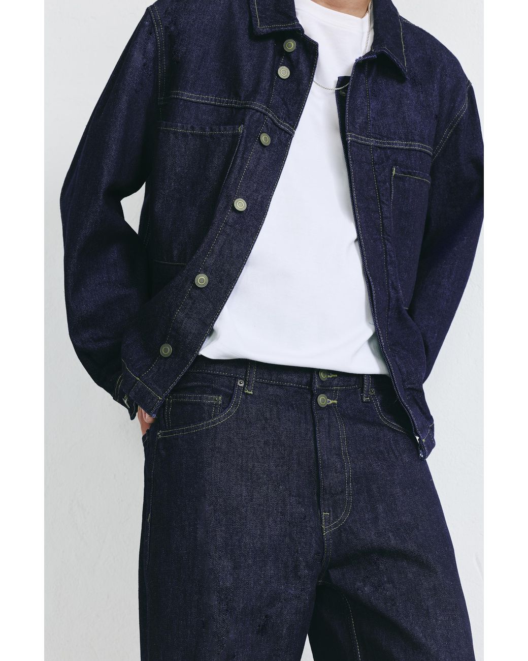 Pull&Bear Blue Checked Turn-Up Hem Jeans for men