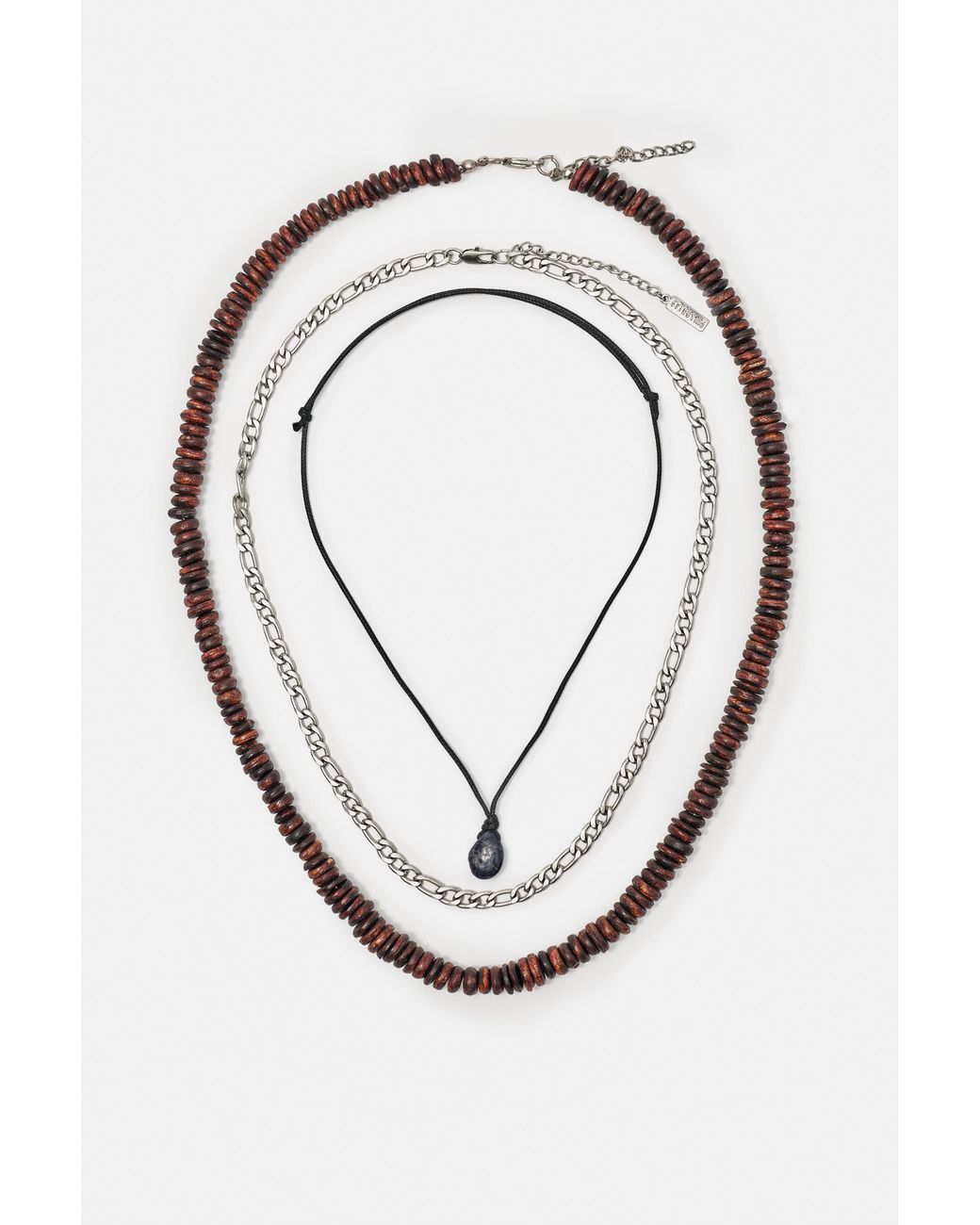 Pull&Bear White 3-Pack Of Beaded And Stone Necklaces for men