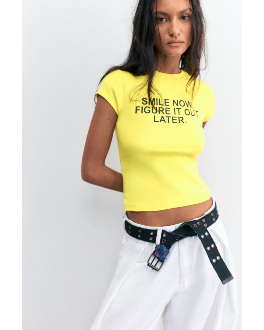 Pull&Bear Smiley T-Shirt Met Tekst in het White