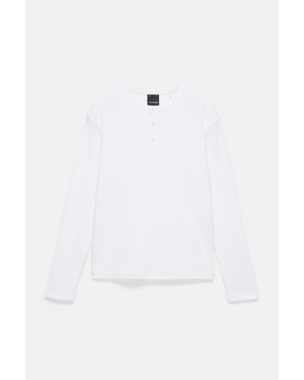 Pull&Bear Black Long Sleeve Henley T-Shirt for men