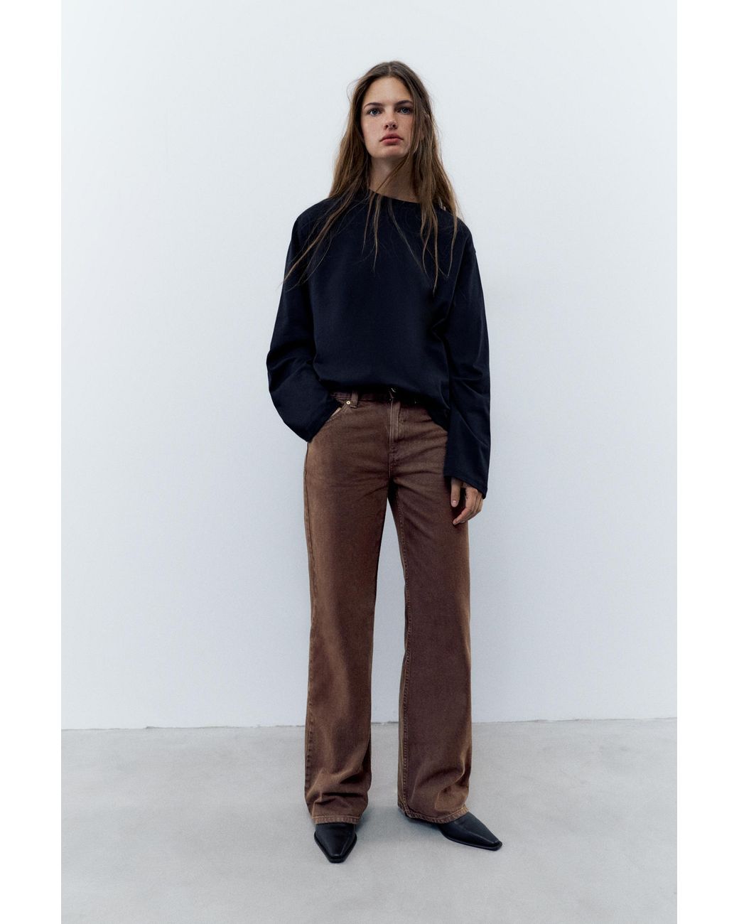 Pull&Bear Brown High-Waist Wide Straight-Leg Jeans