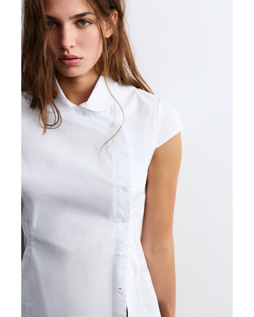 Pull&Bear Gray Peter Pan Collar Shirt