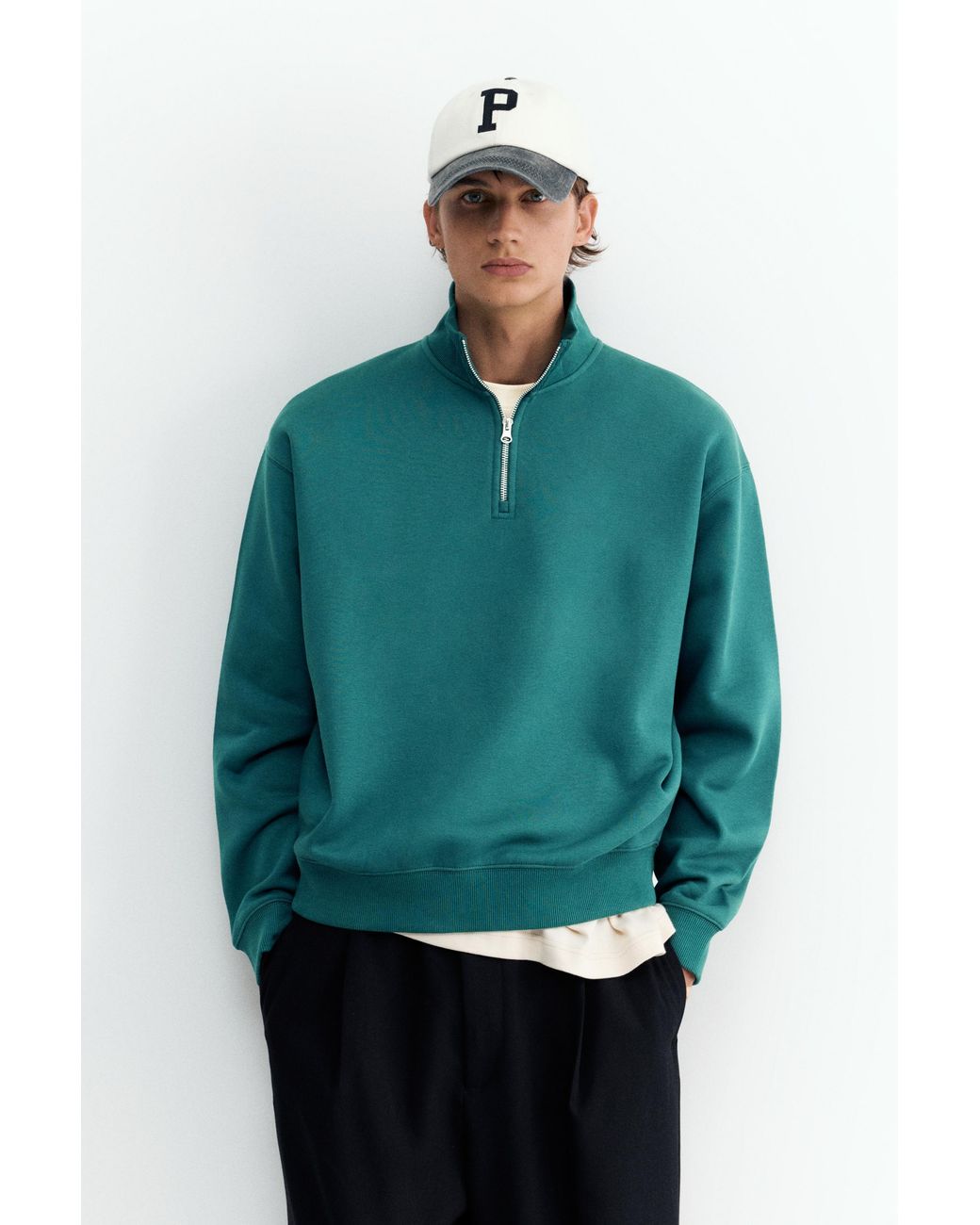 Pull&Bear Green Quarter-Zip Sweatshirt for men