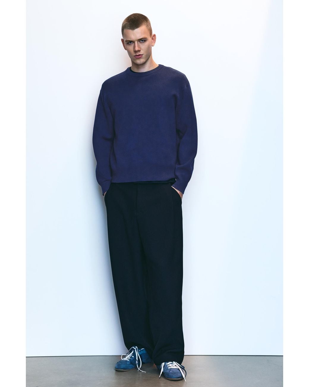 Pull&Bear Blue Soft Round Neck Jumper for men