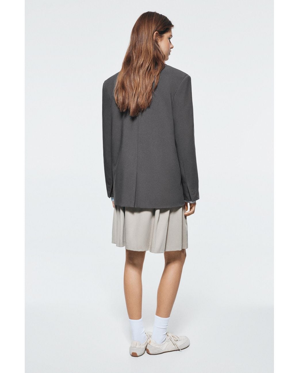 Pull&Bear Gray Double-Breasted Blazer