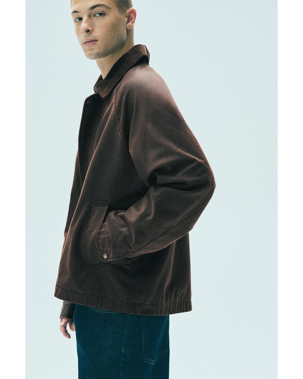 Pull&Bear Blue Waxed Corduroy Collar Jacket for men