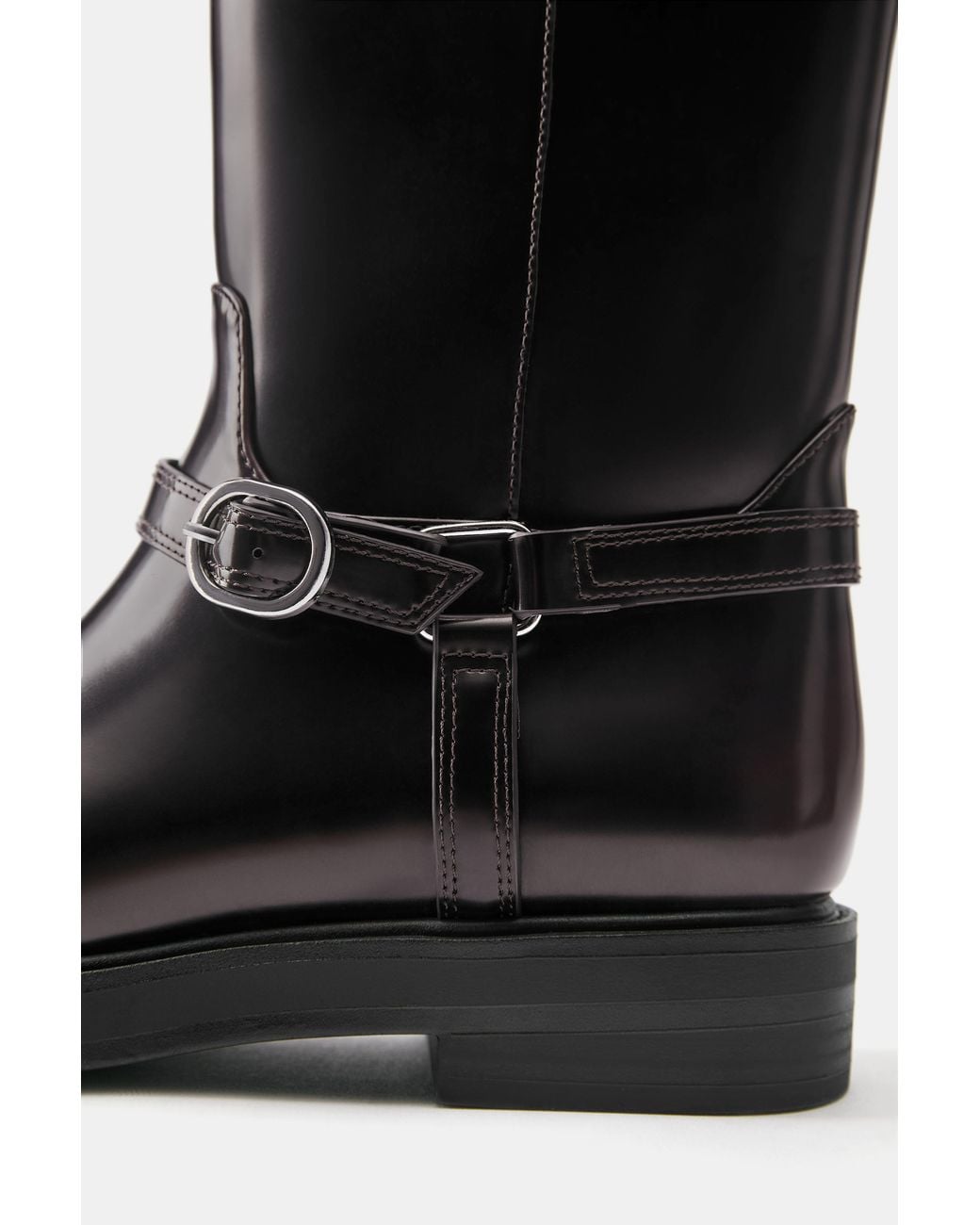 Pull&Bear Red Flat Buckle Knee-High Boots