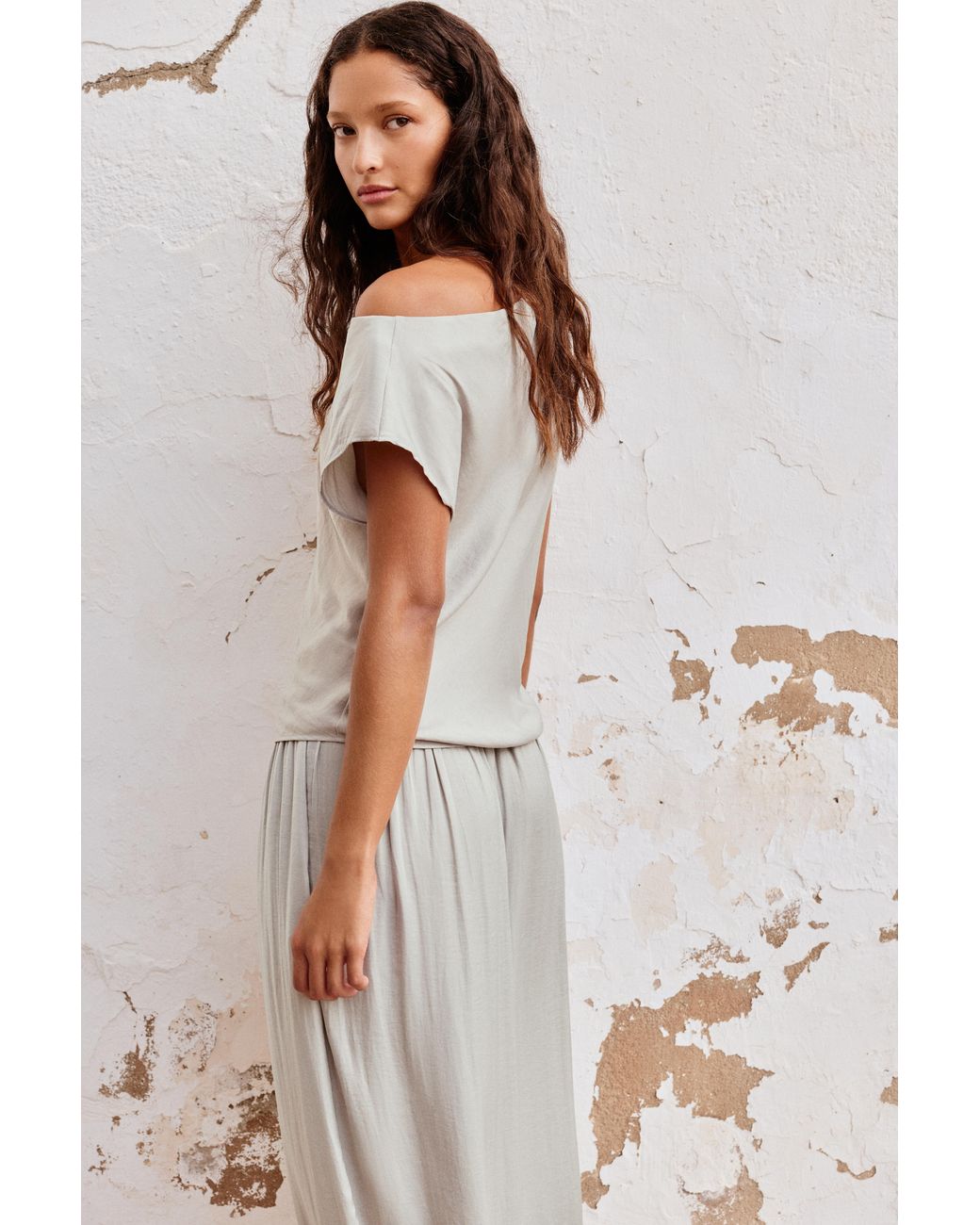 Pull&Bear Gray Satin Asymmetric Top