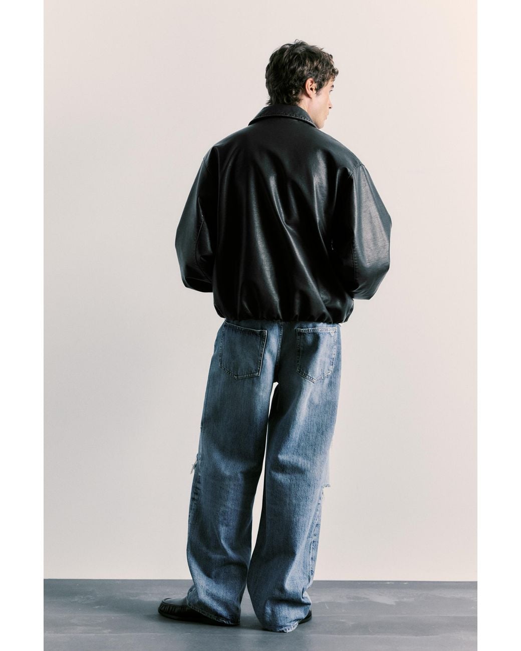 Pull&Bear Black Leather-Effect Balloon Jacket for men
