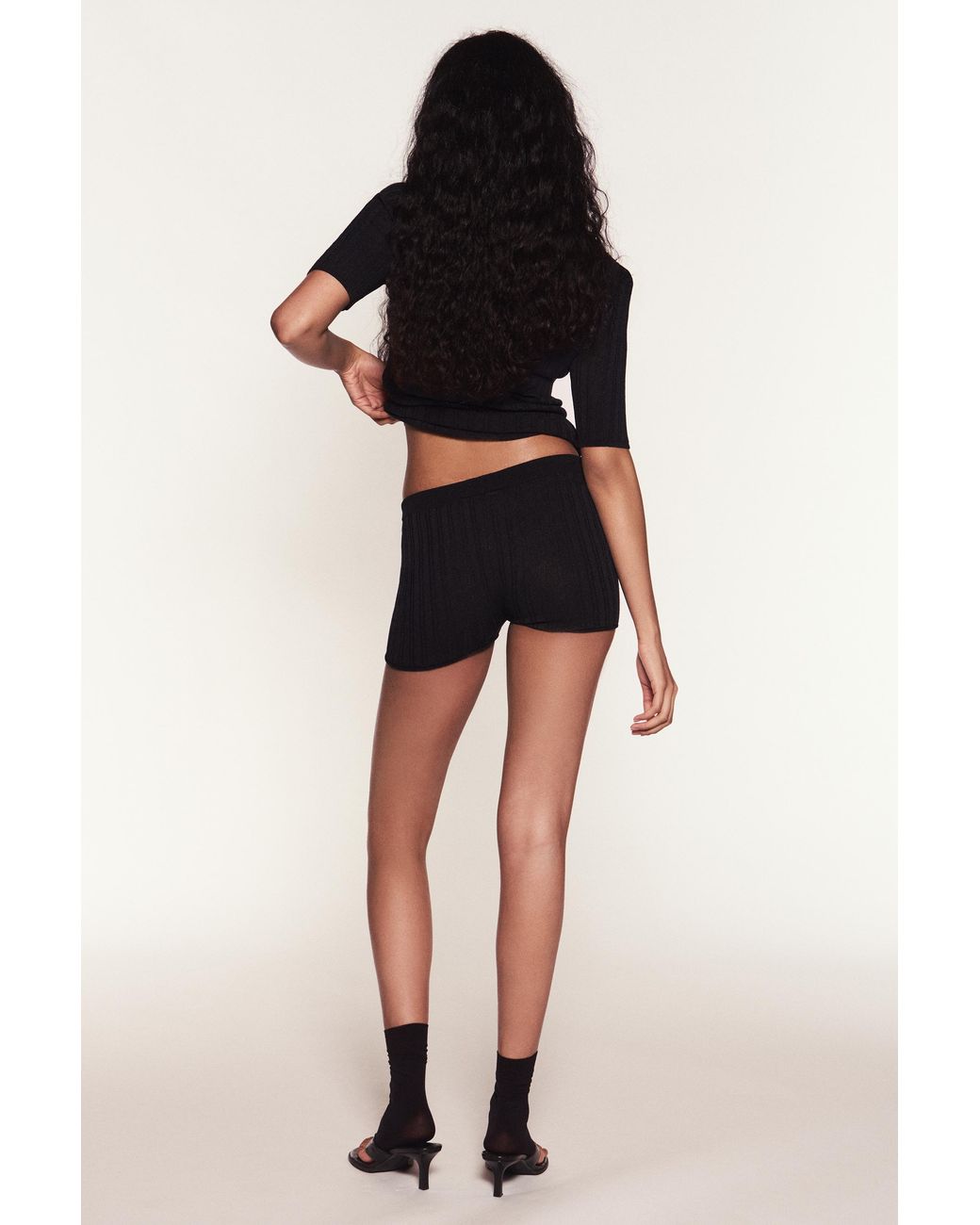 Pull&Bear Black Ribbed V-Neck Top