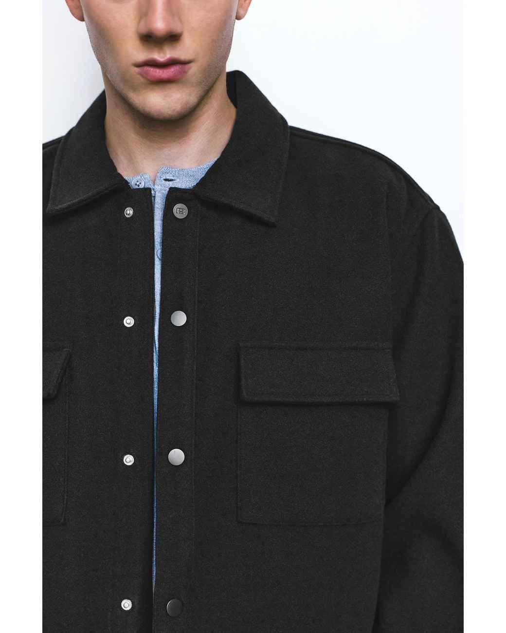 Pull&Bear Blue Long Sleeve Overshirt for men