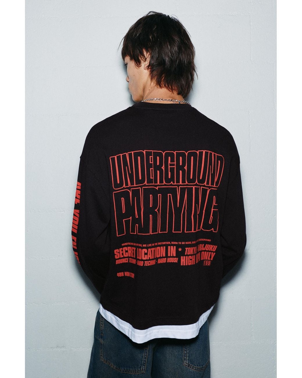 Pull&Bear Black Stwd Long Sleeve T-Shirt for men