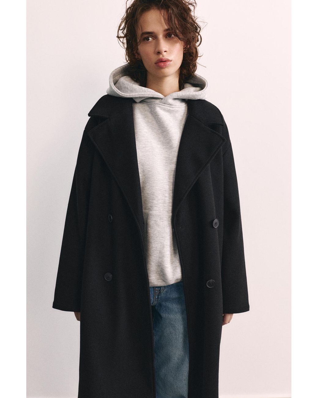 Pull&Bear Blue Double-Breasted Felt Coat