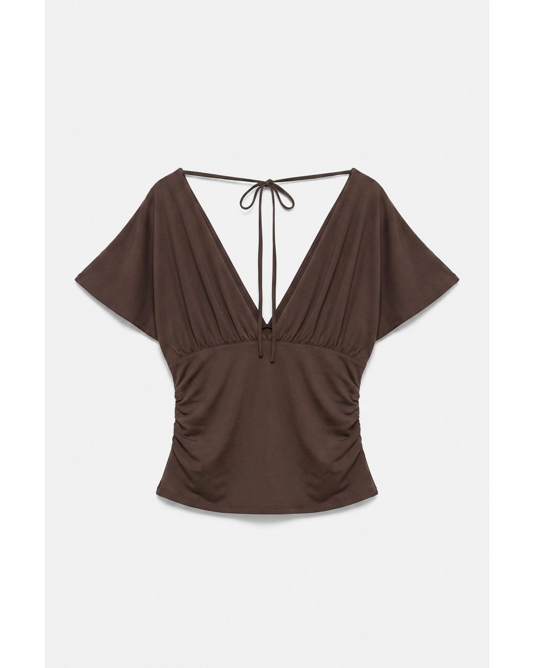 Pull&Bear Brown Gathered V-Neck Top