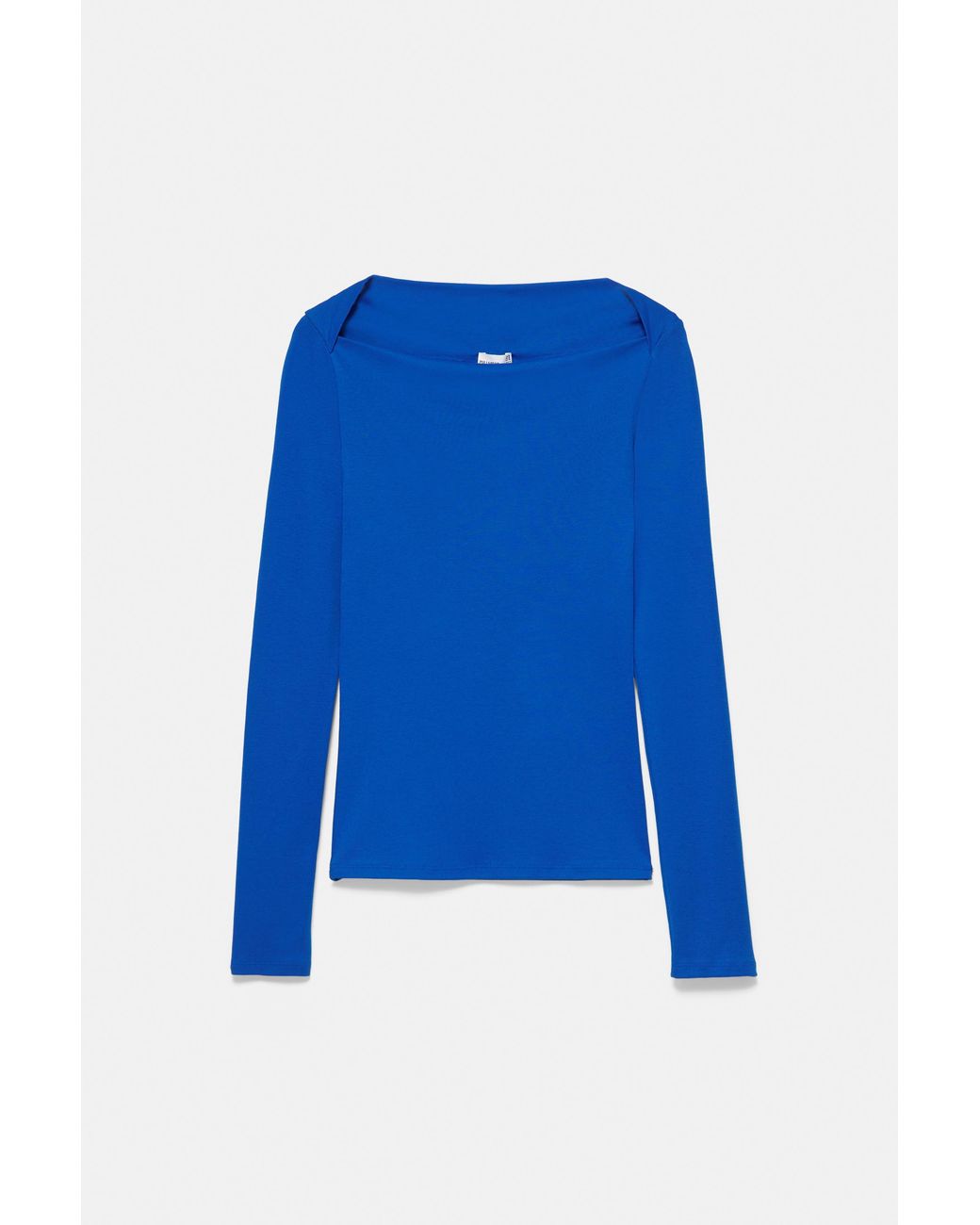 Pull&Bear Blue Fitted Straight Neckline T-Shirt