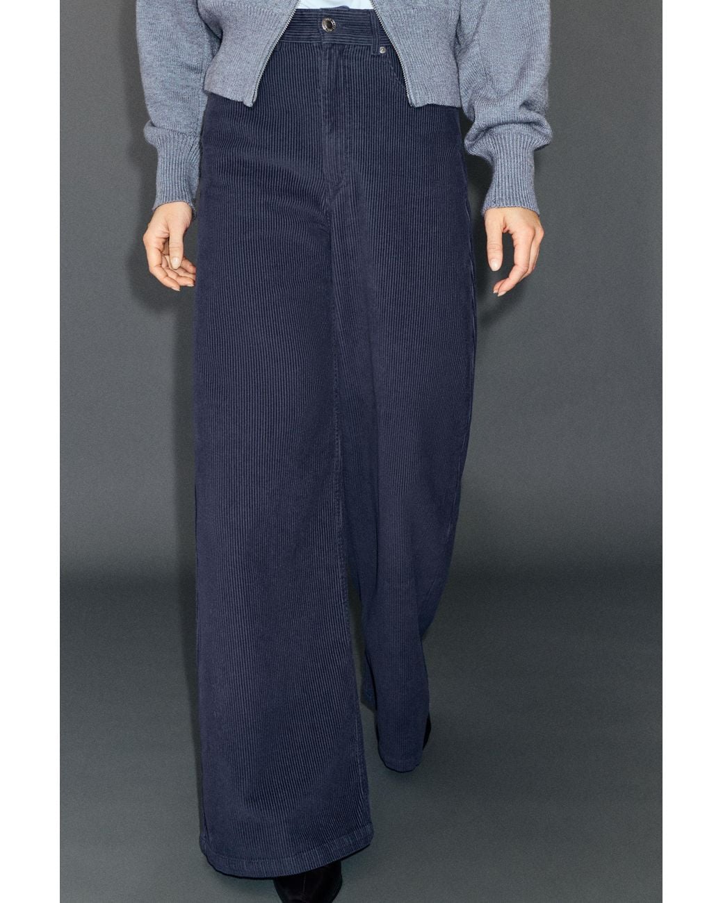 Pull&Bear Blue Corduroy Wide-Leg Jeans
