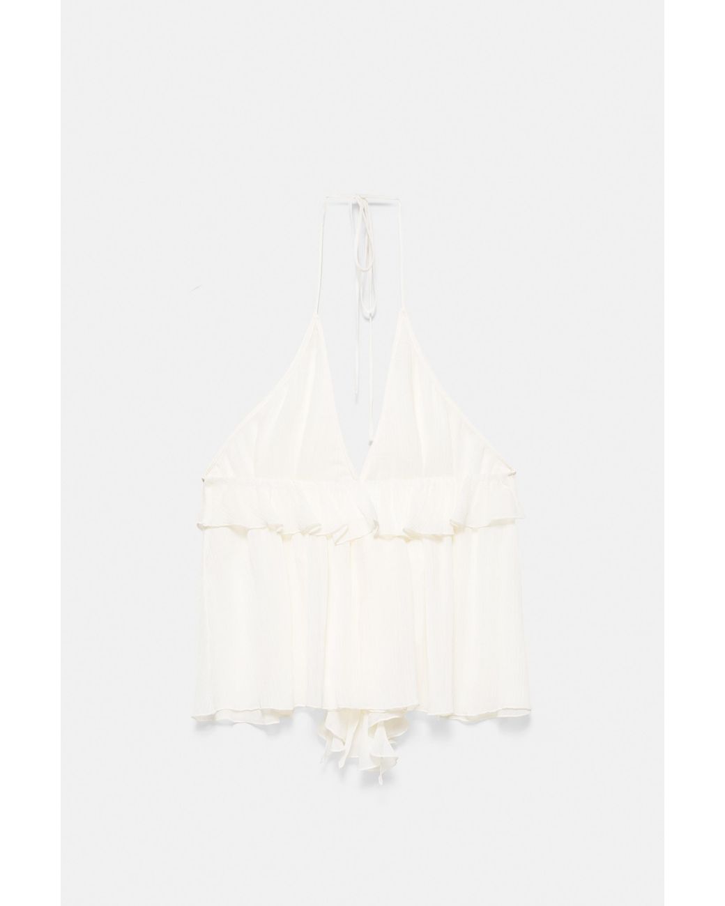 Pull&Bear White Halter Top With Ruffles