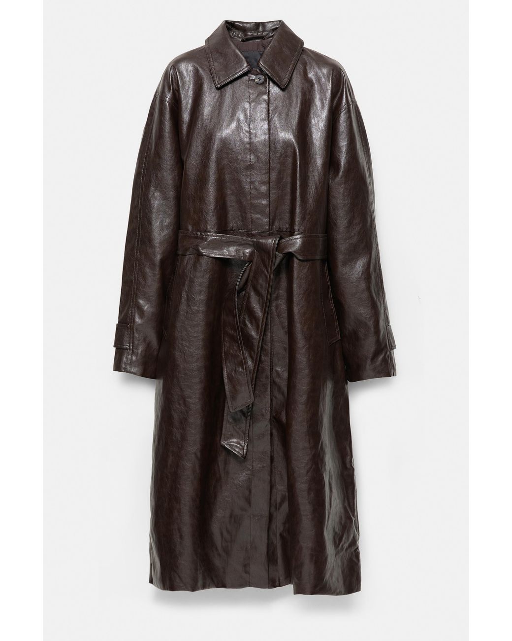 Pull&Bear Black Long Leather Effect Trench Coat