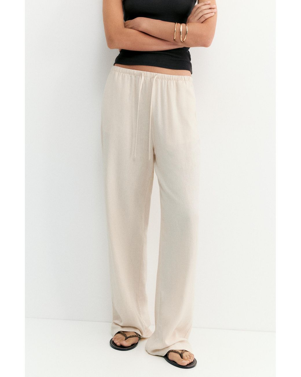 Pull&Bear White Linen Blend Joggers