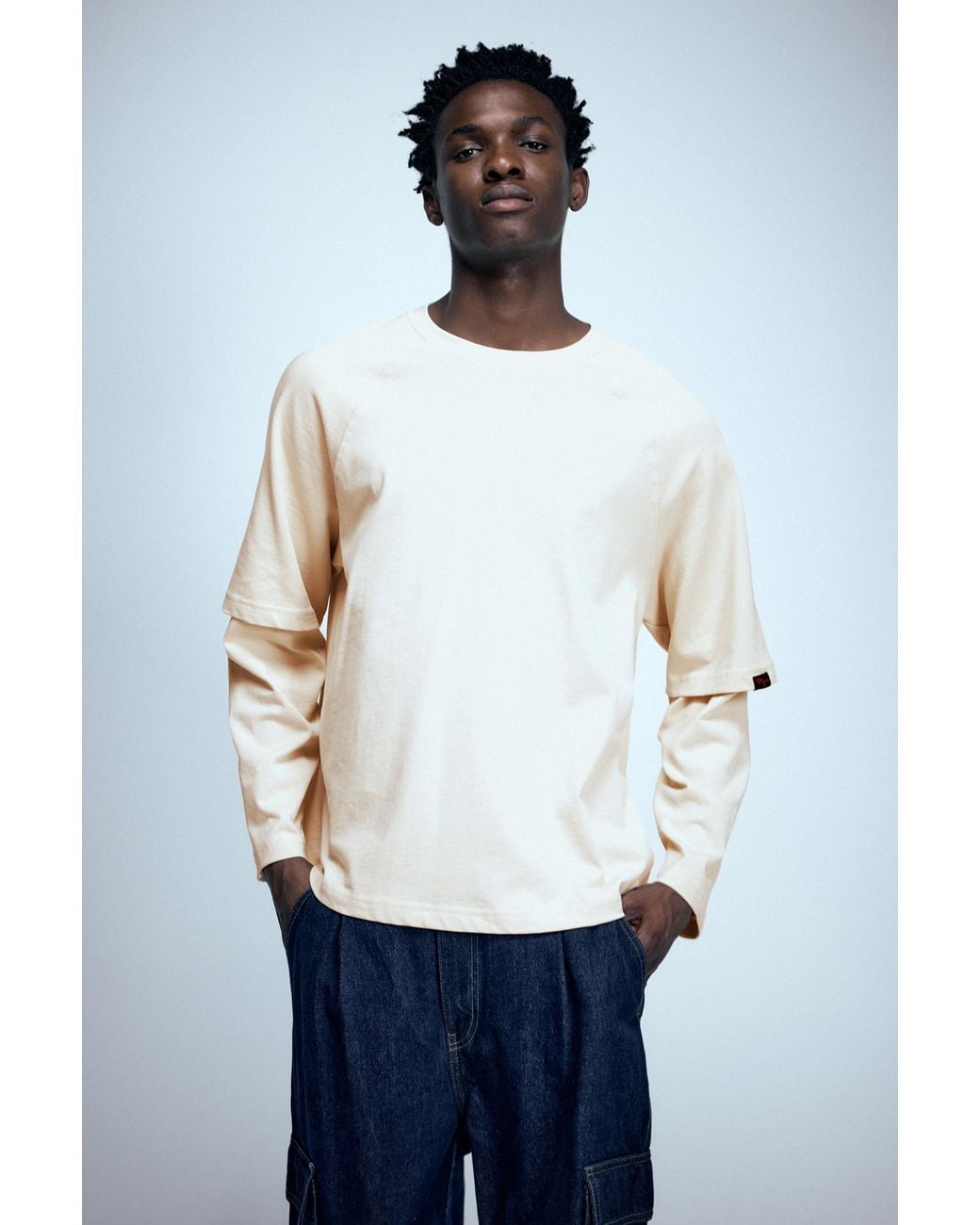 Pull&Bear Blue Double Sleeve T-Shirt for men