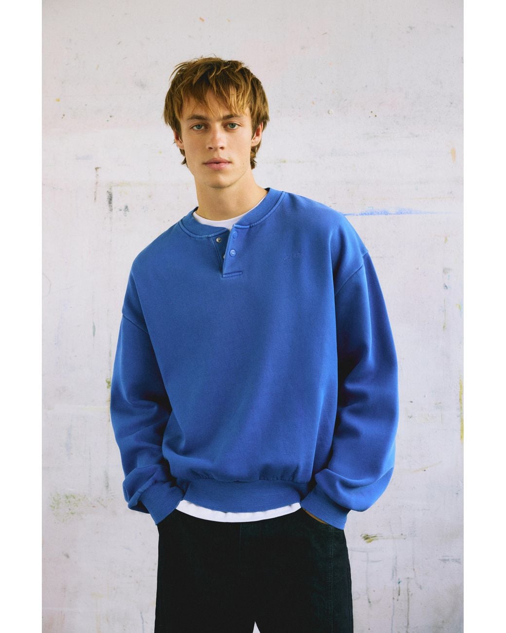 Pull&Bear Blue Henley Sweatshirt for men