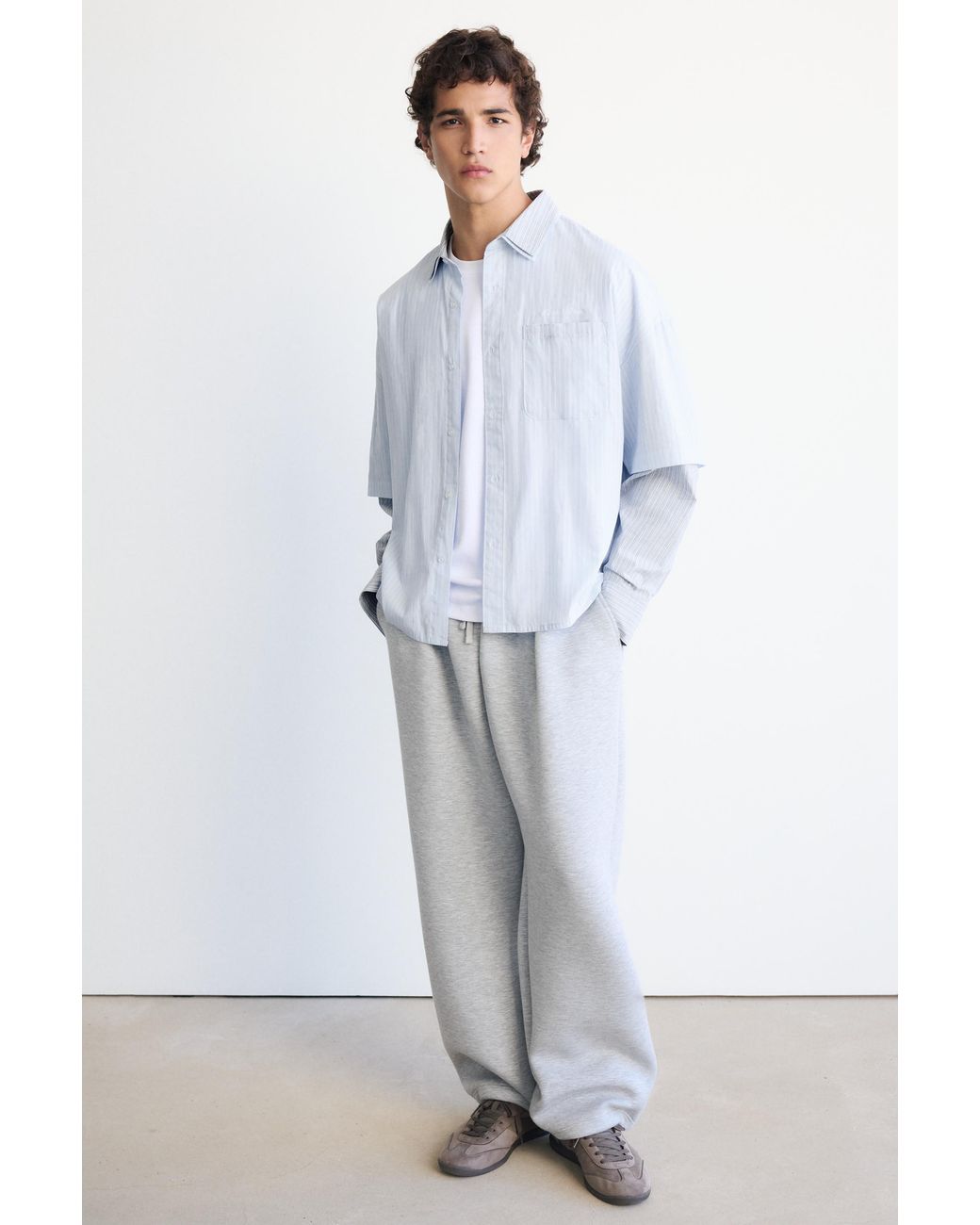 Chemise Rayée Double Manches Pull&Bear pour homme en coloris Blue