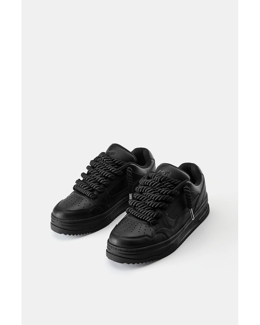 Pull&Bear Black Stwd Lace-Up Trainers for men