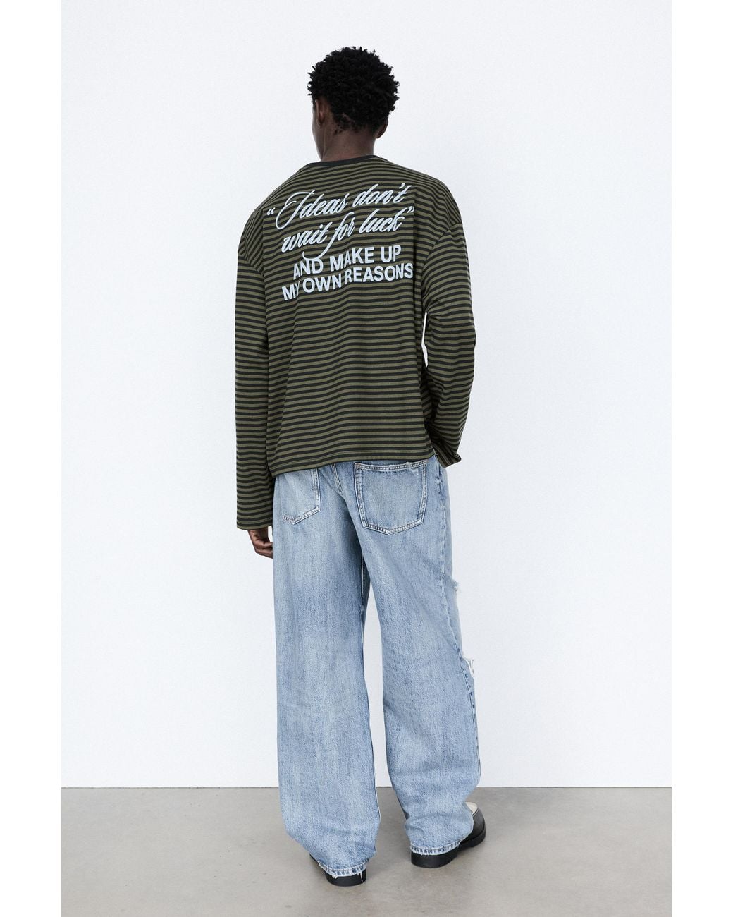 Pull&Bear Gray Striped T-Shirt With Text for men