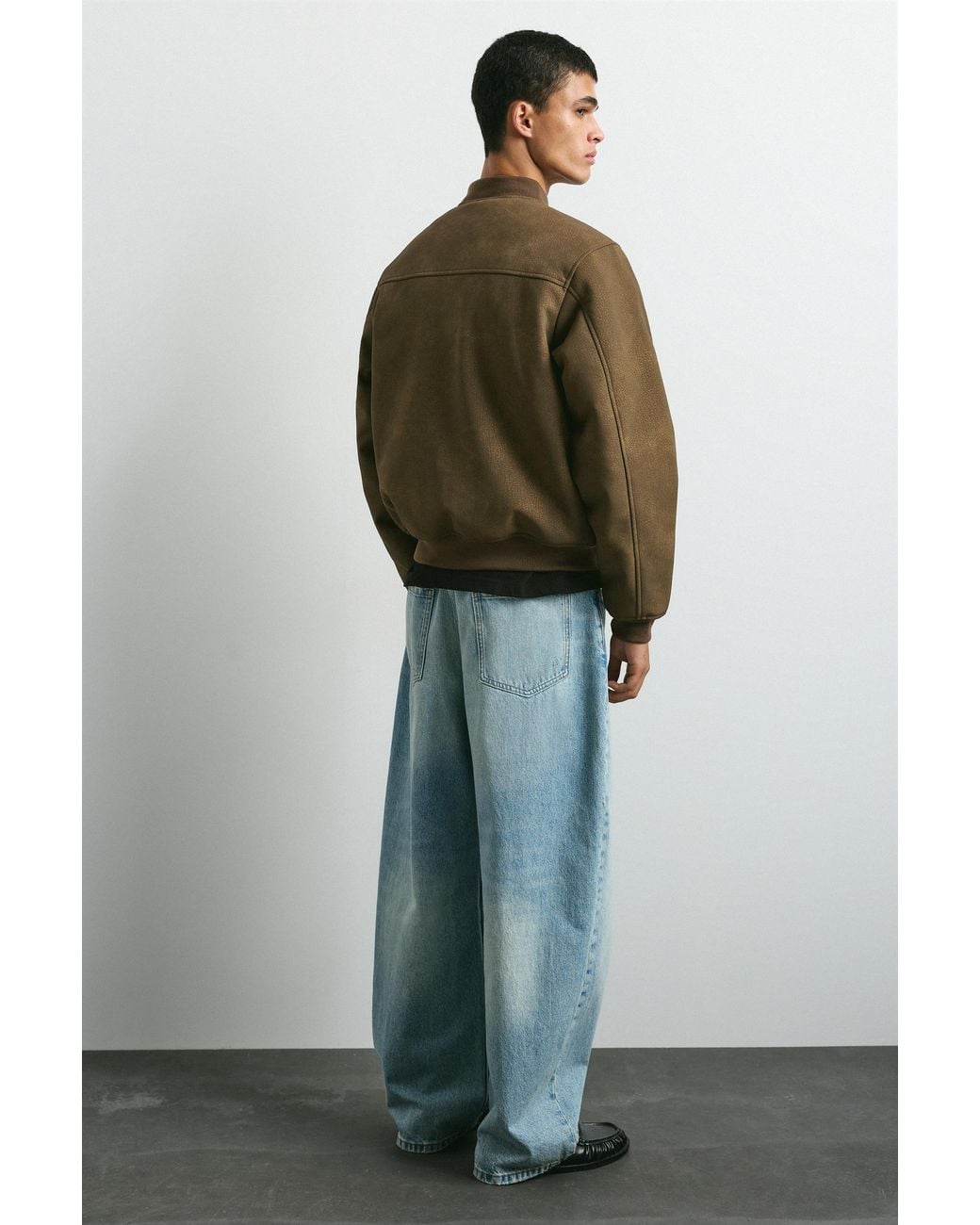 Pull&Bear Green Leather Effect Bomber Jacket for men